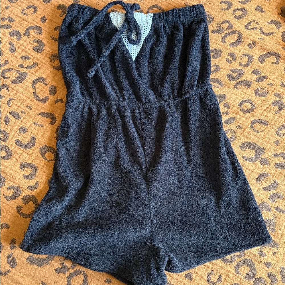 Vintage Black Terry Cloth Romper/Cover-Up